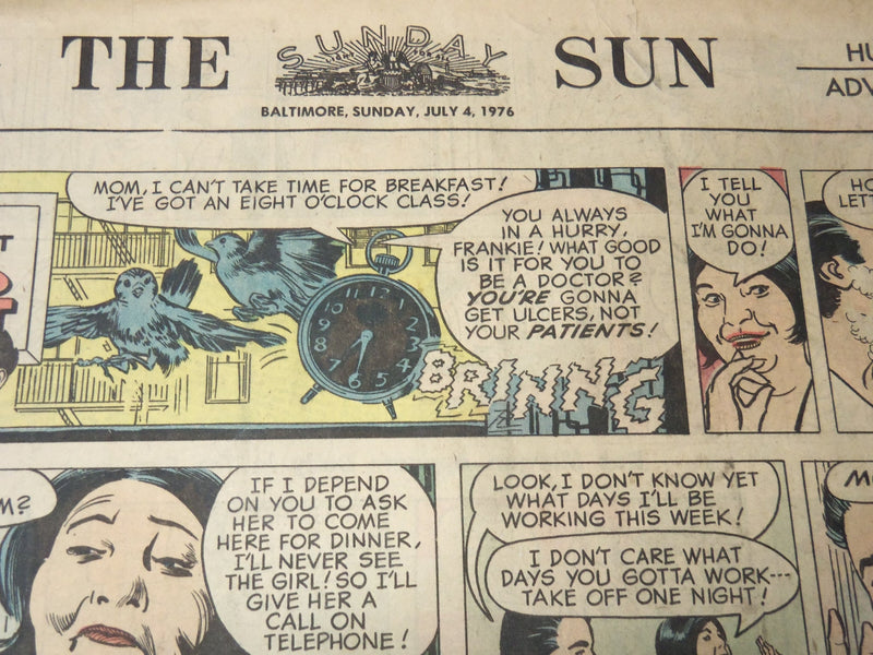 1976 JULY 4 THE BALTIMORE SUN NEWSPAPER COMIC SECTIONS LOT OF 2 - NP 8931