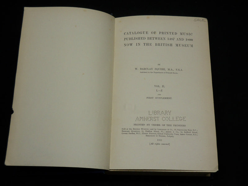 1912 CATALOGUE OF PRINTED MUSIC IN THE BRITISH MUSEUM VOLUME 1 & 2- KD 1399