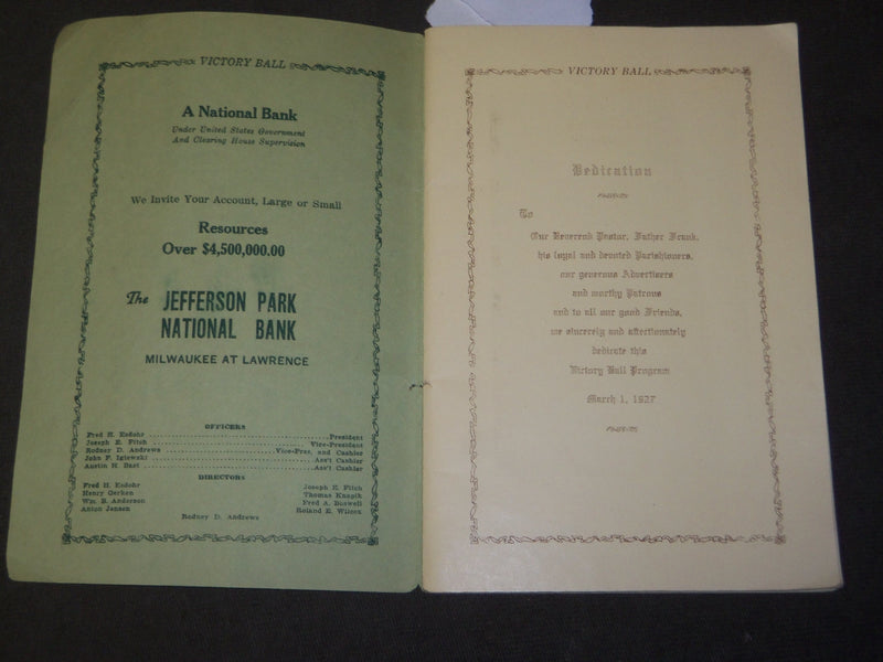 1927 MARCH VICTORY BALL GUYON'S PARADISE BALLROOM PROGRAM - J 3488