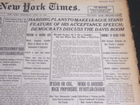 1920 JUNE 16 NEW YORK TIMES - HARDING MAKES LEAGUE STAND FEATURE SPEECH- NT 6944