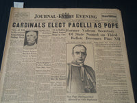 1939 MARCH 2 WILMINGTON JOURNAL NEWSPAPER- CARDINALS ELECT POPE PACELLI- NT 7227