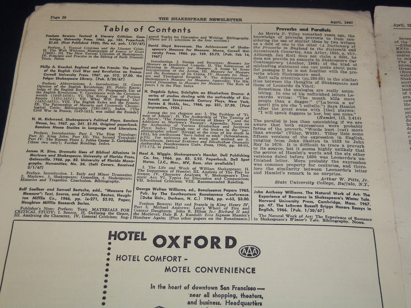1955-1969 THE SHAKESPEARE NEWSLETTER MAGAZINE LOT OF 10 ISSUES - O 3638B