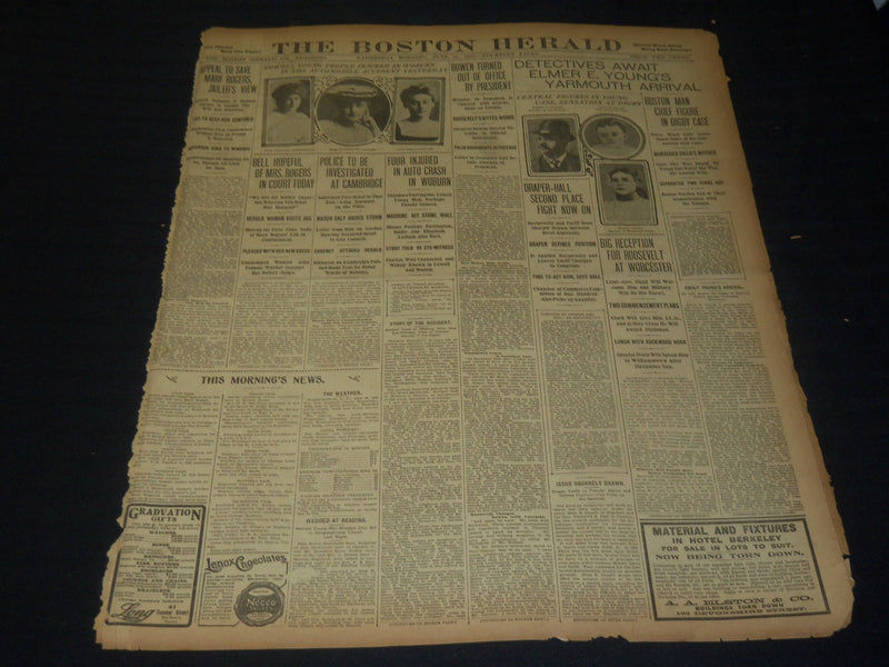 1905 JUNE 21 THE BOSTON HERALD - DETECTIVES AWAIT ELMER YOUNG'S ARRIVAL - BH 88