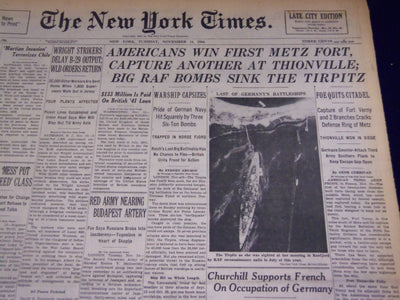 1944 NOVEMBER 14 NEW YORK TIMES - AMERICANS WIN FIRST METZ FORT - NT 826