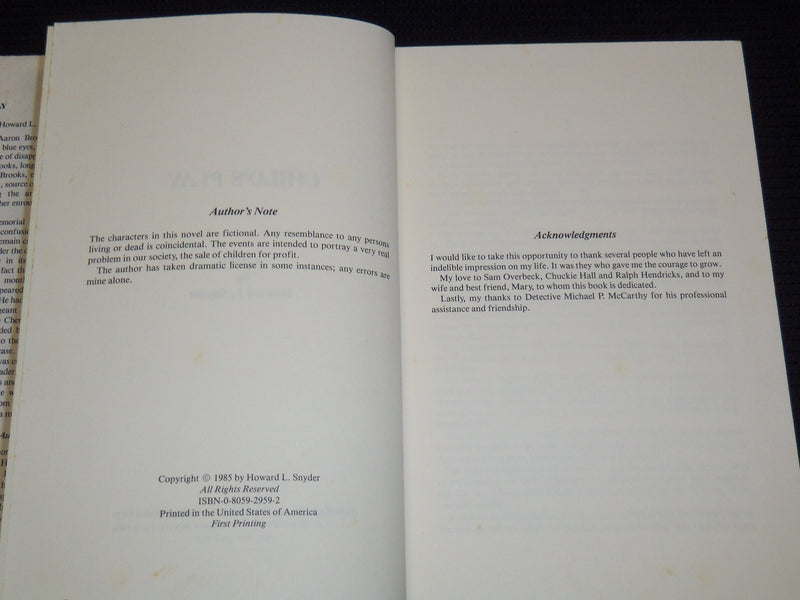 1985 CHILD'S PLAY HARDCOVER BOOK BY HOWARD SNYDER - INSCRIBED - KD 7718