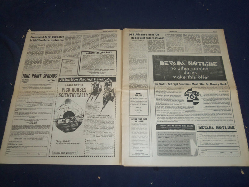1973 AUG 20-22 SPORTS EYE NEWSPAPER - OTB ADVANCE BETS ON ROOSEVELT - NP 5599