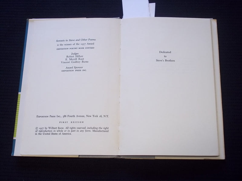 1957 SONNETS TO STEVE AND OTHER POEMS HARDCOVER BOOK SIGNED BY SNOW - KD 7556