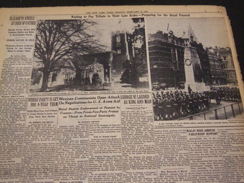 1952 FEBRUARY 11 NEW YORK TIMES - GEORGE VI LAUDED AS KING AND MAN - NT 4497