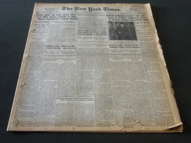 1929 APRIL 23 NEW YORK TIMES - HOOVER DEMANDS RESPECT FOR LAW - NT 6579