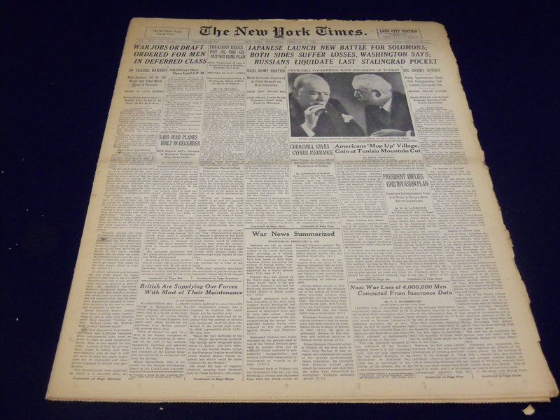 1943 FEB 3 NEW YORK TIMES - JAPANESE LAUNCH NEW BATTLE FOR SOLOMONS - NT 1033