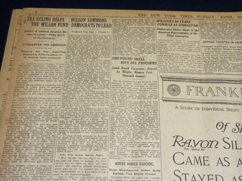 1922 APRIL 30 NEW YORK TIMES NEWSPAPER - RICHARD CROKER DIES AT 80 - NT 8585