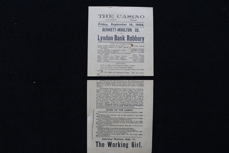 1904 SEPTEMBER 16 LYNDON BANK ROBBERY ANNOUNCEMENT - THE CASINO - K 2759