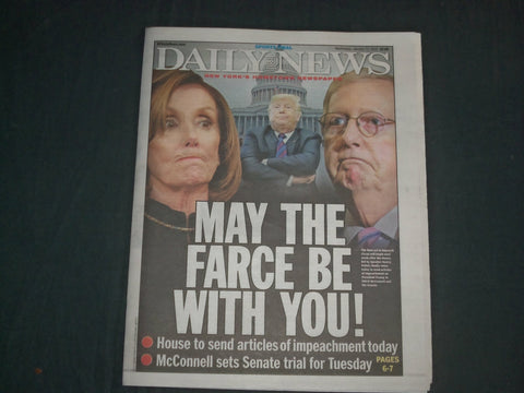 2020 JANUARY 15 NEW YORK DAILY NEWS NEWSPAPER-HOUSE SEND ARTICLES OF IMPEACHMENT