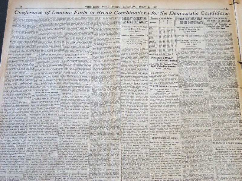 1920 JULY 5 NEW YORK TIMES - CONFERENCES FAIL TO SOLVE CONVENTION LOCK - NT 6482