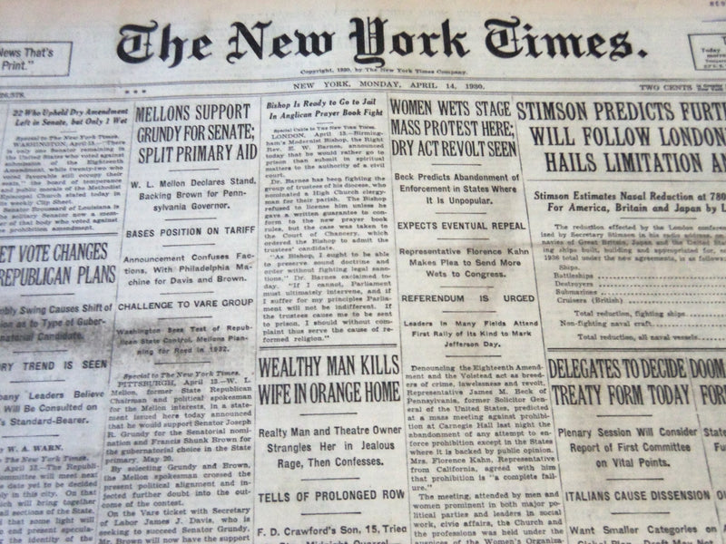 1930 APRIL 14 NEW YORK TIMES - MELLONS SUPPORT GRUNDY FOR SENATE - NT 5713