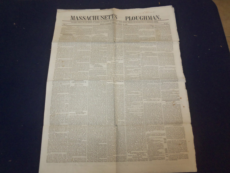 1849 MARCH 24 MASSACHUSETTS PLOUGHMAN NEWSPAPER - FLYING MACHINES - NP 5164
