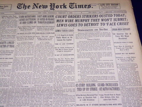 1937 FEBRUARY 3 NEW YORK TIMES - LEWIS GOES TO DETROIT TO FACE CRISIS - NT 2785