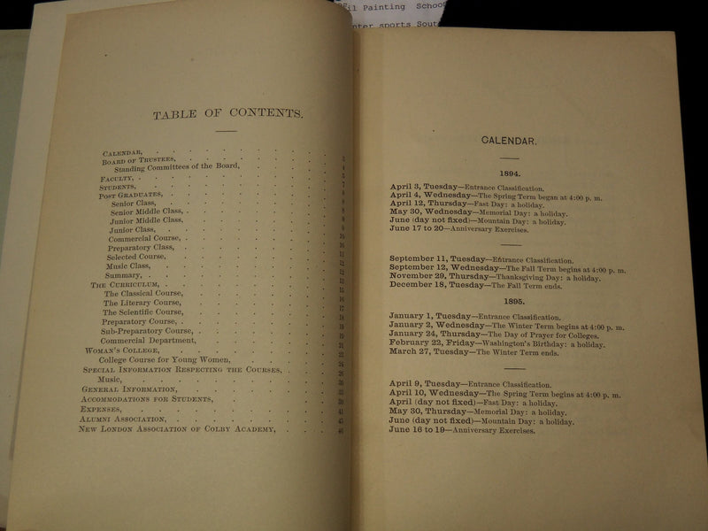 1894 COLBY ACADEMY CATALOGUE - NEW HAMPSHIRE - K 2711
