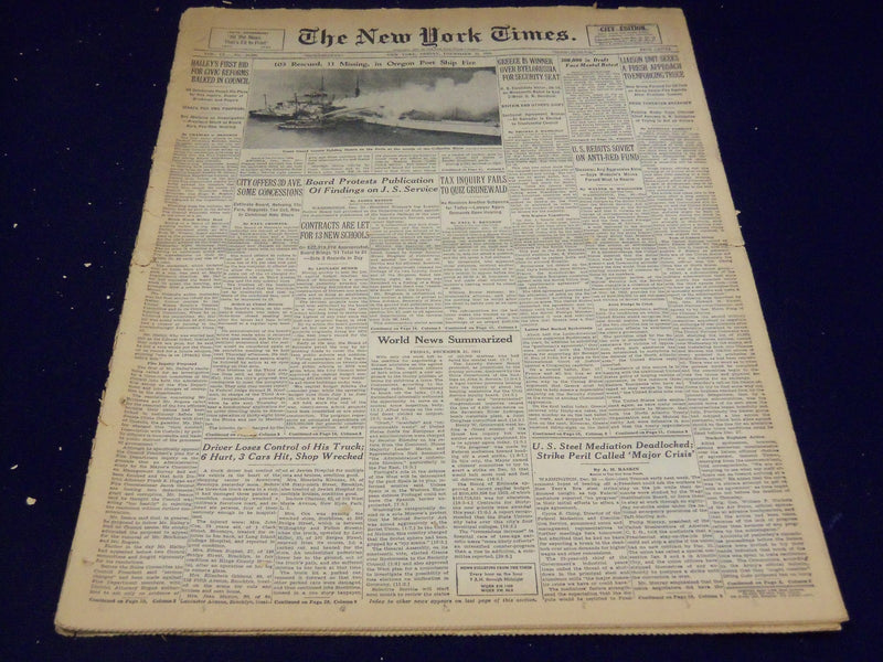 1951 DEC 21 NEW YORK TIMES - 103 RESCUED IN OREGON PORT SHIP FIRE - NT 2262