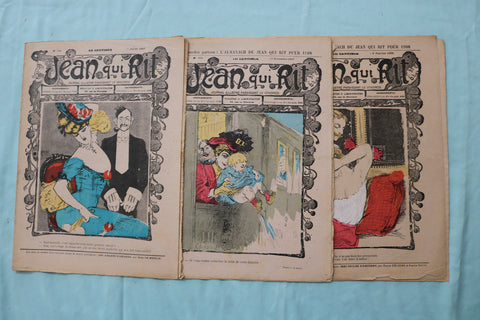 1907-1908 JEAN QUI RIT MAGAZINE - ILLUSTRATED JOURNAL-FRENCH - LOT OF 3 - K 2544