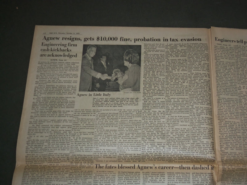 1973 OCTOBER 11 THE BALTIMORE SUN - SPIRO AGNEW RESIGNS - COMPLETE - NP 2952