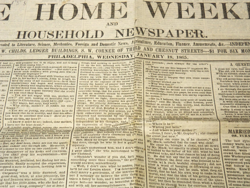 1865 JANUARY 18 THE HOME WEEKLY NEWSPAPER - CIVIL WAR COVERAGE - NP 8992