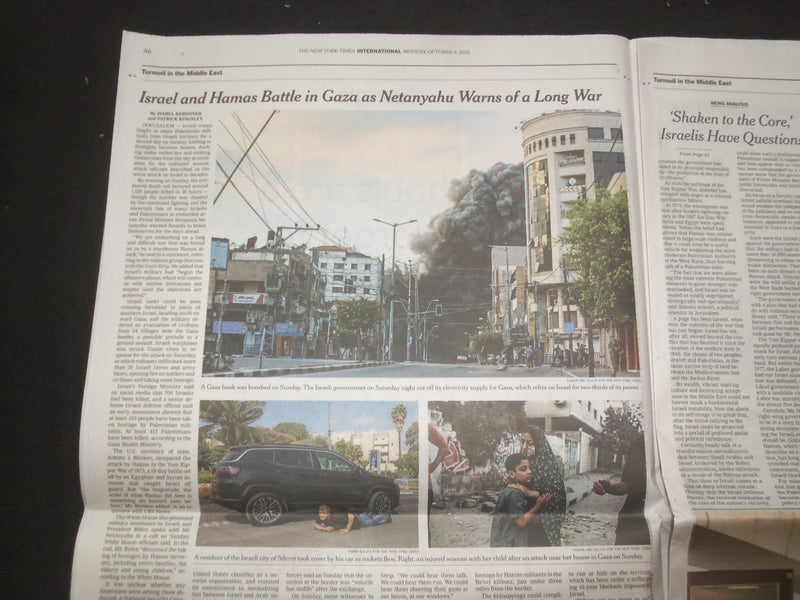 2023 OCTOBER 9 NEW YORK TIMES - CUAGHT OFF GUARD, ISRAEL FIGHTS BACK