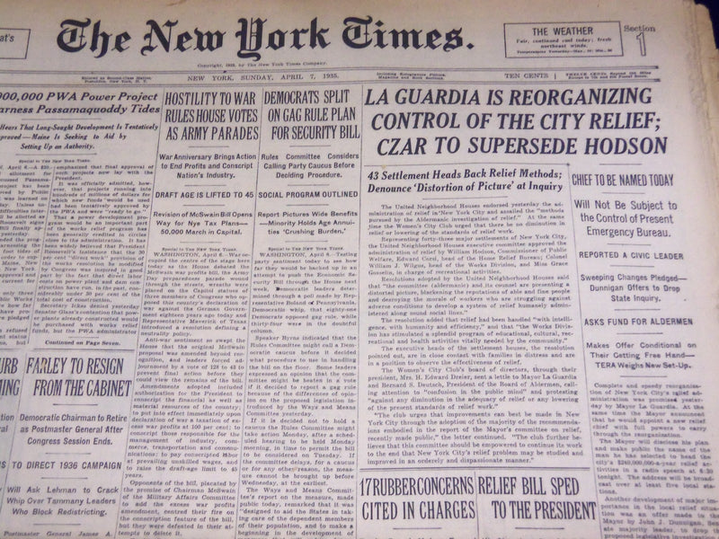 1935 APRIL 7 NEW YORK TIMES - LA GUARDIA REORGANIZING CITY RELIEF - NT 1967