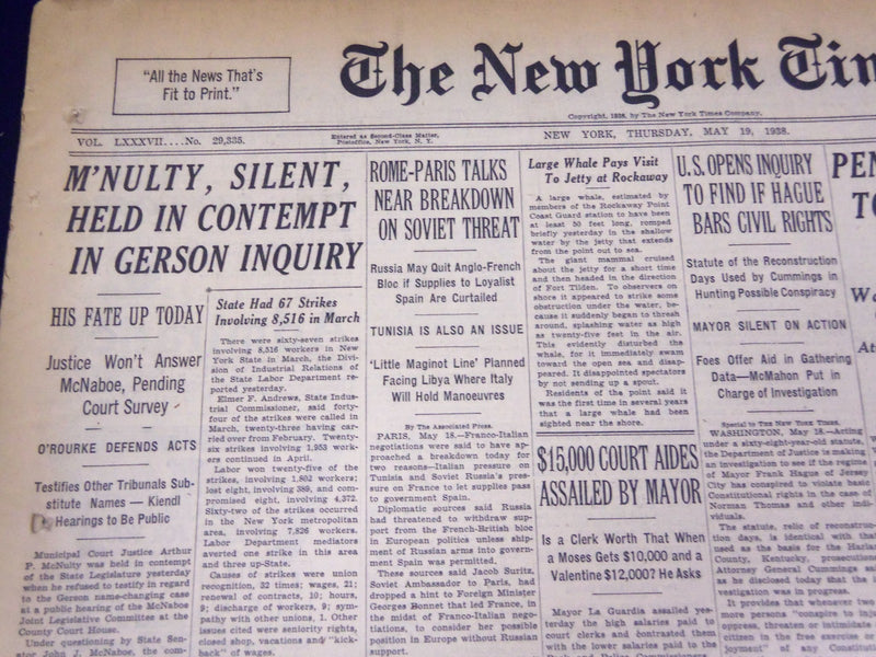 1938 MAY 19 NEW YORK TIMES - M' NULTY SILENT, HELD IN CONTEMPT IN GERSON- NT 687