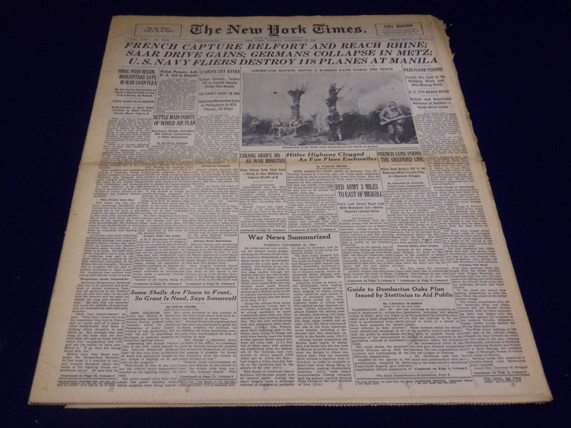 1944 NOV 21 NEW YORK TIMES - SAAR DRIVE GAINS, GERMANS COLLAPSE IN METZ- NT 2608