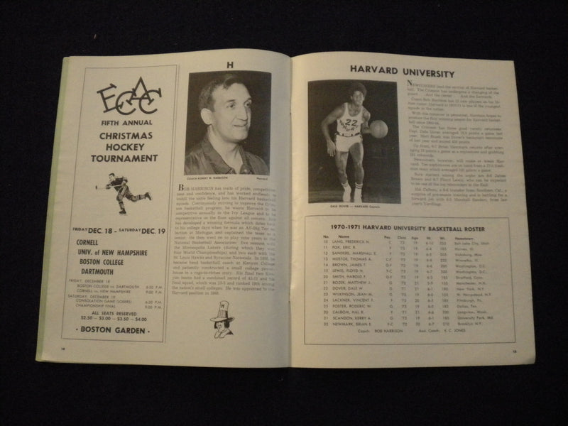 1970 DEC 1 & 8 BEANPOT INTERCOLLEGIATE HOCKEY TOURNAMENT PROGRAM - SP 3624F