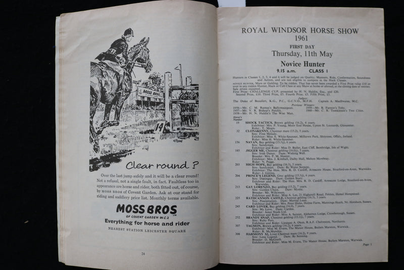 1961 MAY 11 ROYAL WINDSOR HORSE SHOW PROGRAM - HOME PARK WINDSOR CASTLE - K 1850