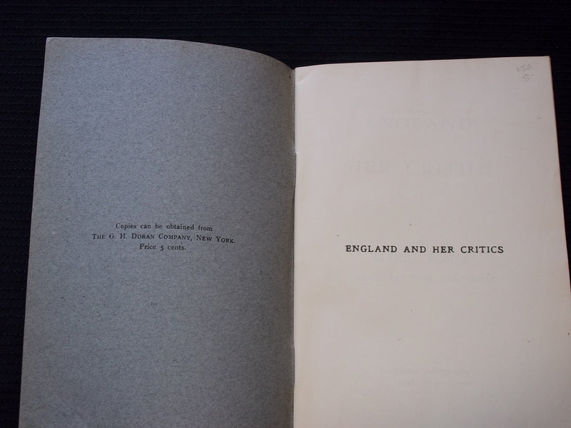 1917 ENGLAND AND HER CRITICS SOFTCOVER BOOK BY MARIO BORSA - J 7156