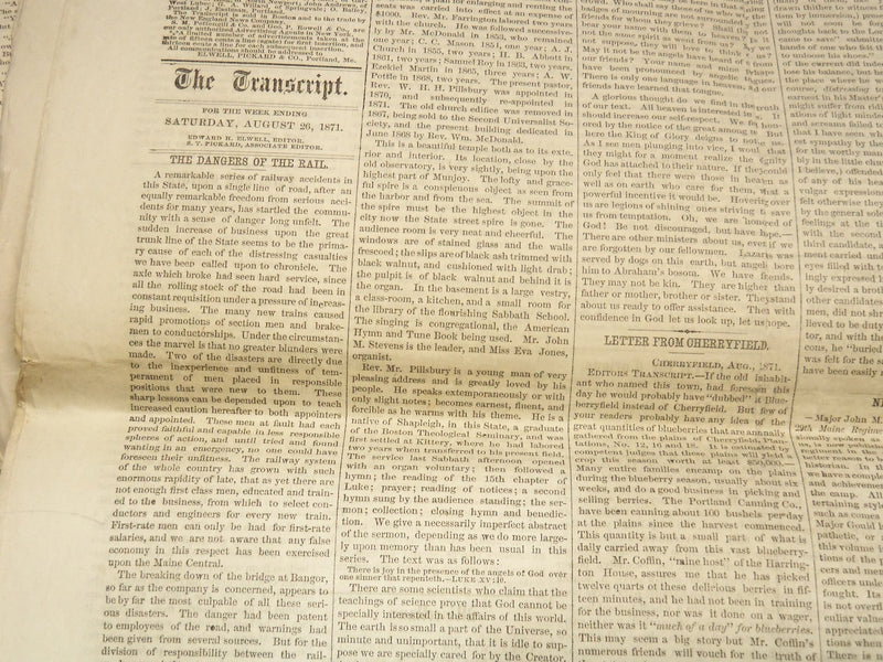 1871 PORTLAND TRANSCRIPT NEWSPAPER LOT OF 14 ISSUES - MAINE - NP 3297Q