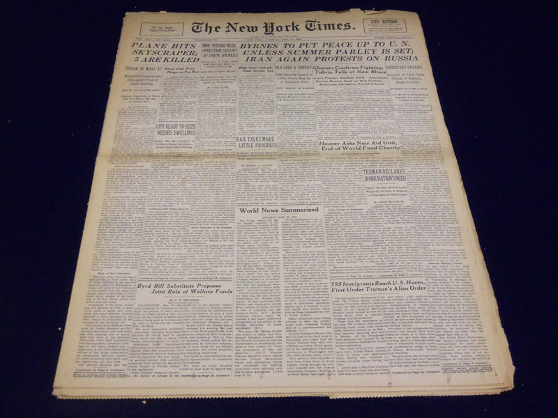 1946 MAY 21 NEW YORK TIMES - PLANE HITS SKYSCRAPER 5 ARE KILLED - NT 844