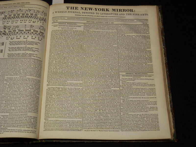 1831-1832 NEW YORK MIRROR AND LADIES GAZETTE BOUND VOLUME - R 89H