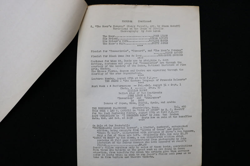 1951 JACOB'S PILLOW DANCE FESTIVAL PROGRAM - K 2261