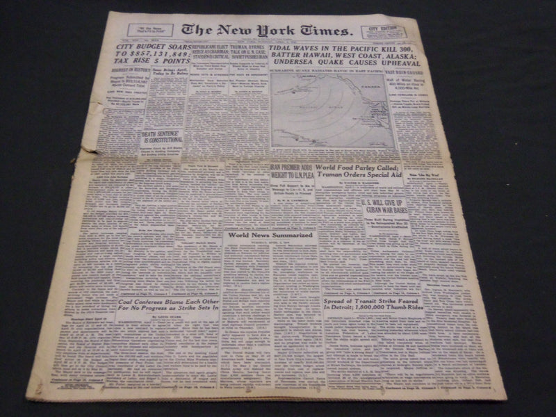 1946 APRIL 2 NEW YORK TIMES - TIDAL WAVES KILL 300 - NT 4220