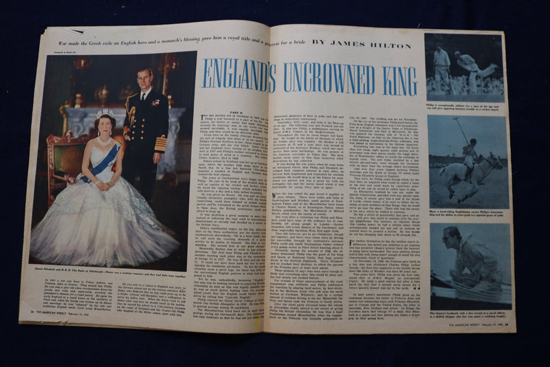 1955 FEB 13 AMERICAN WEEKLY MAGAZINE - QUEEN ELIZABETH ARTICLE & PHOTO- E 23266
