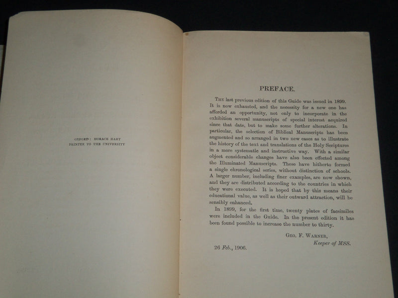 1906 BRITISH MUSEUM GUIDE TO THE MANUSCRIPTS BOOK - GRENVILLE LIBRARY - J 4318