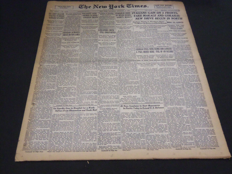 1935 NOVEMBER 9 NEW YORK TIMES - ITALIANS GAIN ON 3 FRONTS TAKE MAKALE - NT 4867