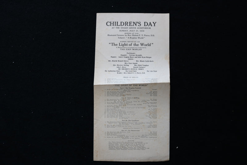 1910 JULY 17 CHILDREN'S DAY AT OCEAN GROVE AUDITORIUM PROGRAM - K 1998