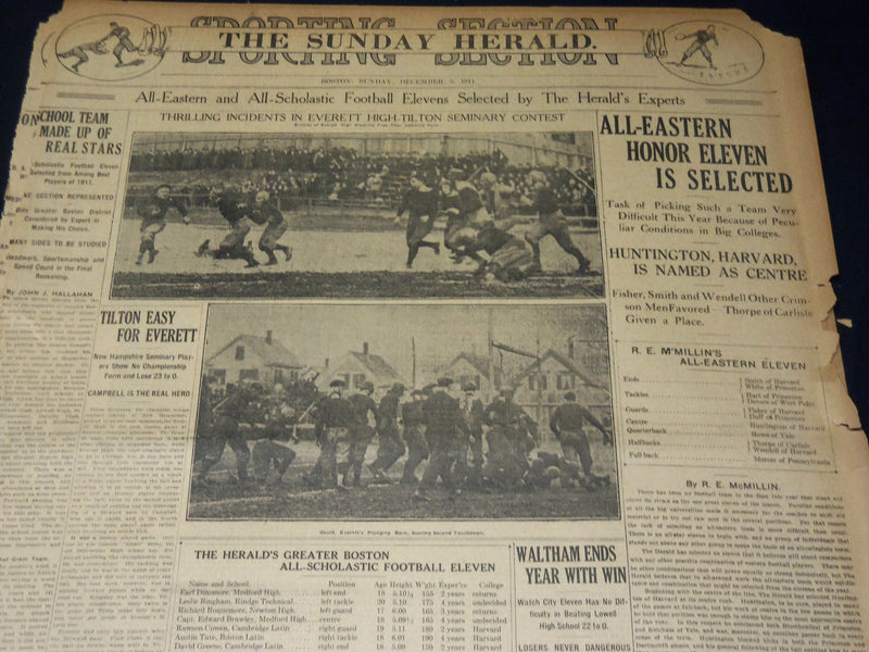 1911 THE BOSTON HERALD SUNDAY SPORTING SECTIONS LOT OF 11 - NICE PHOTOS - UP 97