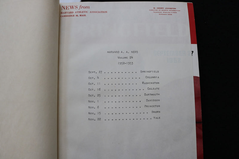 1952 HARVARD FOOTBALL PROGRAMS - BOUND VOLUME - KD 9570