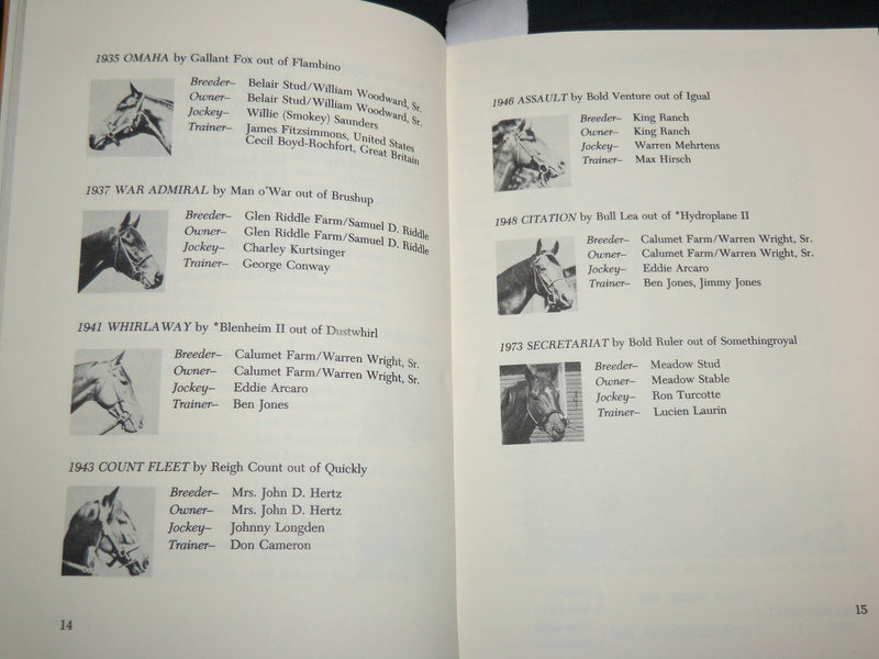 1975 THE TRIPLE CROWN WINNERS HARDCOVER BOOK - RACE HORSES - KD 6857