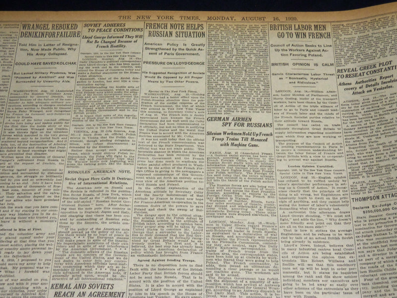 1920 AUG 16 NEW YORK TIMES - FINNISH FLAG IS RAISED FIRST OLYMPIC WIN - NT 8568