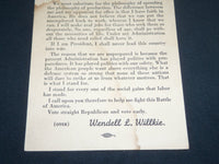 1940 PENNSYLVANIA REPUBLICAN MAILER WENDELL WILLKIE - CHARLES L. MCNARY- J 3656