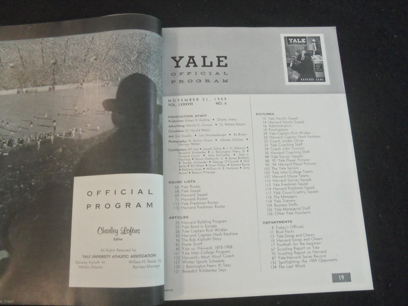 1959 NOVEMBER 21 FOOTBALL PROGRAM - HARVARD UNIV VS. YALE UNIV - B 4370M