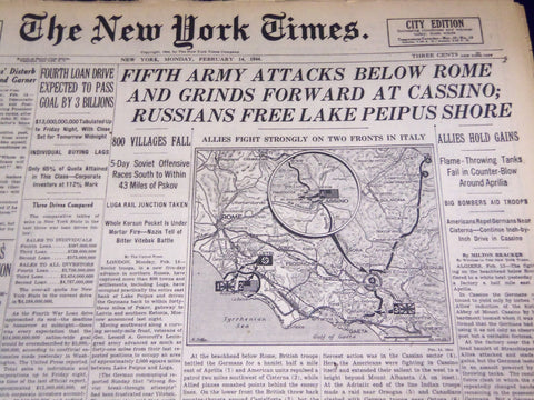 1944 FEBRUARY 14 NEW YORK TIMES - FIFTH ARMY ATTACKS BELOW ROME - NT 755