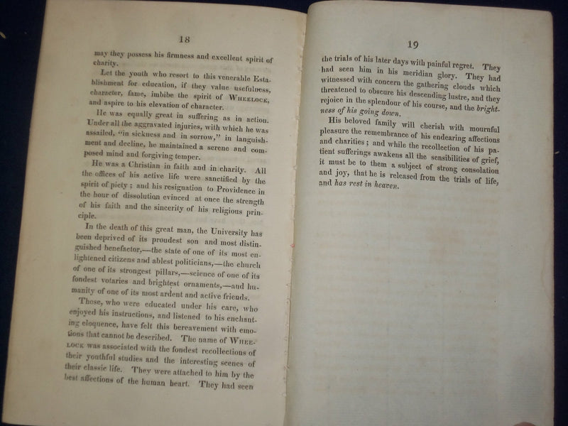 1817 HON. MR. ALLEN'S EULOGY ON PRES. JOHN WHEELOCK - DARTMOUTH COLLEGE - J 4704